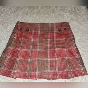 GAP Y2K Red and Olive Plaid Mini Skirt Wool Size 6